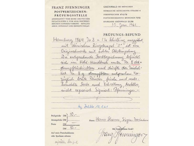1 1/4 Sch. stumpfblau, breitrandig mit sauberer Nr. "2" des dänischen Postamtes, Kabinett, sign. Pfenninger mit Befund (Mi. 1