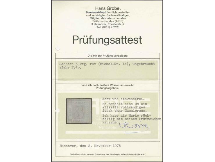 1850, 3 Pfg. ziegelrot, Platte III, Type 7, farbfrisch und allseits voll- bis breitrandig, ungebraucht ohne Gummi, rückseitig