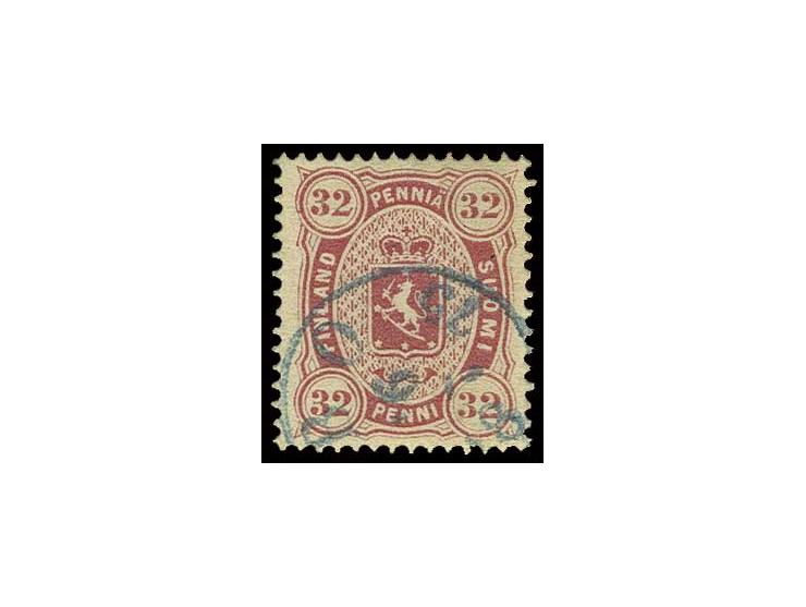 1875, 32 P. karminrosa mit blauem EKr. "ABO", Kabinett (Mi. 600,-) (ex Sammlung Gubito)