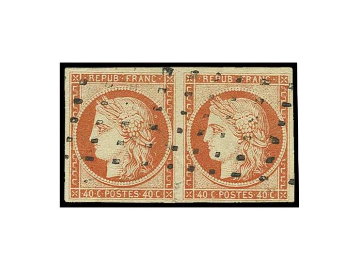 40 C. rotorange, waagerechtes Paar allseits gut gerandet und sauber gestempelt, Kabinett (ex Sammlung Gubito)