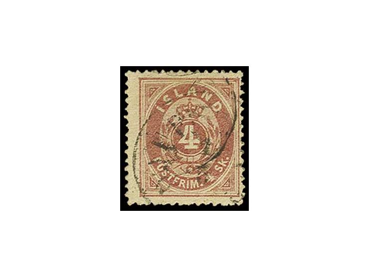 1873, Zähnung A: 4 Sk. karmin mit Teilabschlag des seltenen EKr. "DJUPIVOGUR", gut gezähnt, Kabinett, Fotoattest Möller BPP (