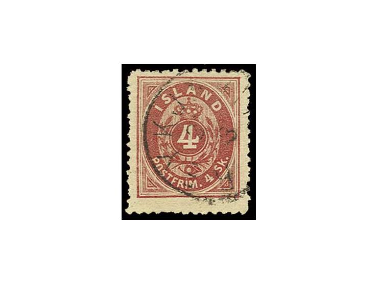 4 Sk. karmin, farbfrisch in üblich etwas rauher Zähnung mit EKr. "REYKJAVIK", Fotobefund Möller BPP (Mi. 2.000,-) (ex Sammlun