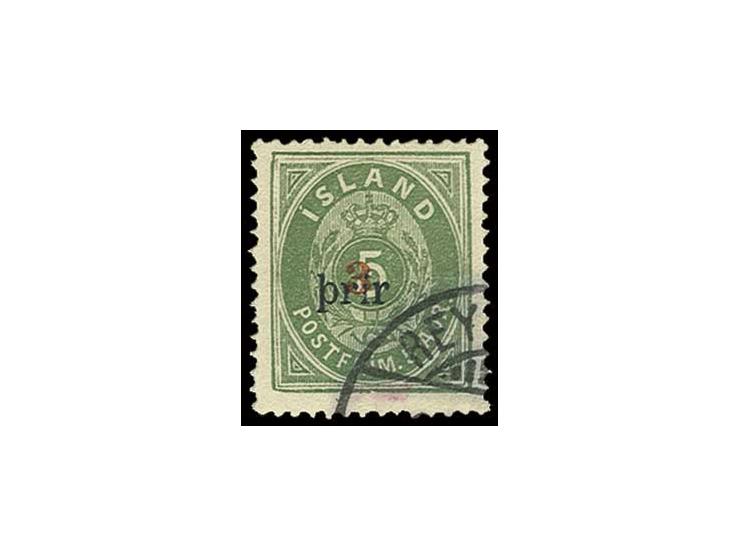 1897, "thrir"-Aufdrucke: 3 auf 5 A. in Type I, gez. 14:13 1/2 mit Tempel "REYKJAVIK", Pracht, sign. Bloch und private Signatu