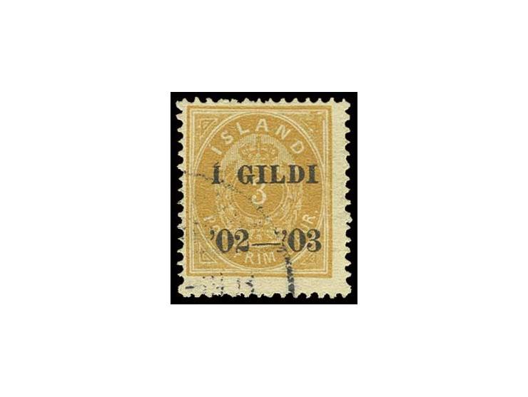 1902, "GILDI"-Provisorien, Zähnung A: 3 A. hellorange mit Teilstempel "REYKJAVIK", zeitgerechter Stempel auf dieser Marke äuß