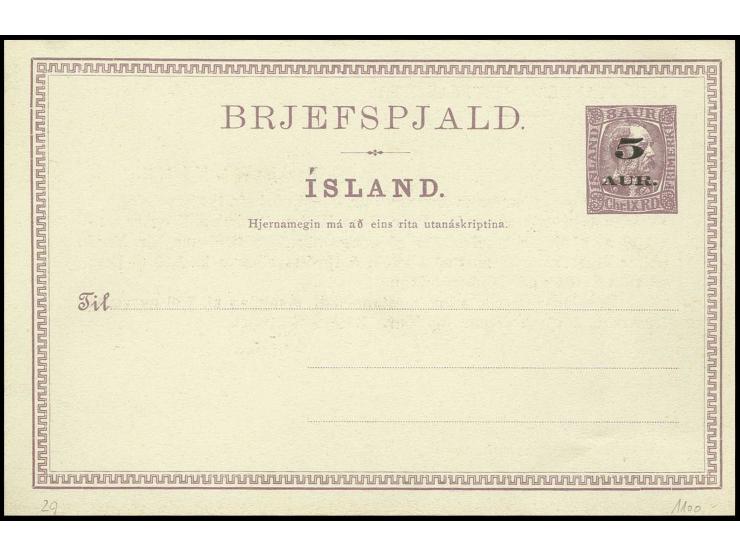 1919, Karten 5 A. auf 8 A. (kleine Knitterstelle) und Doppelkopf 5 A. auf 8 A. mit jeweils rückseitigem Zudruck, ungebraucht 