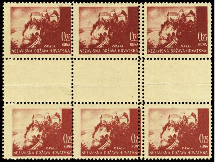 1941/42, Landschaften 0,25 K., 6 senkrechte Paare mit Zwischensteg in zwei 6er-Blocks, 1mal mit senkrechter Doppelzähnung (Ha