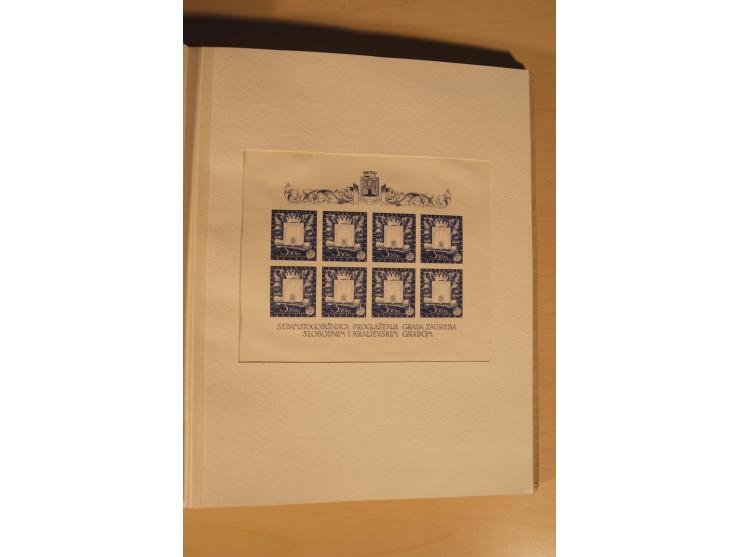 1943, Ministerbuch der Ausgabe "700 Jahre Zagreb", dabei Farbproben, Teilzähnung, ungezähnter Bogen mit normalem und kopfsteh