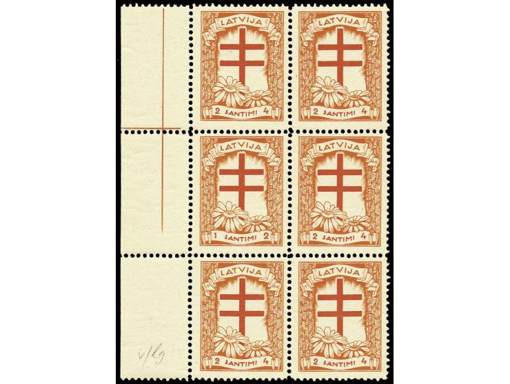 1 S., Farbfehldruck in orange/ziegelrot mit Normalmarken im 6er-Block vom linken Bogenrand, postfrisch, sign. Zumstein