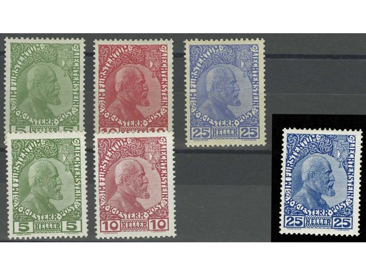 1912, Johann 5-25 H. auf gestrichenem und normalem Papier kpl., ungebraucht, Pracht (Mi. 660,-)
