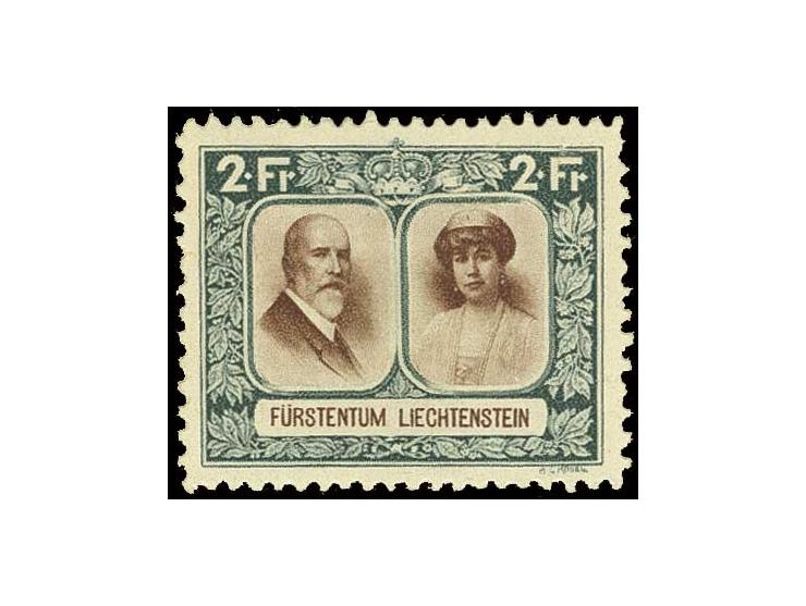 1930, Fürstenpaar 2 Fr. in der besonders seltenen Zähnung L 11 1/2:10 1/2, ungebraucht mit starken Falz- und Klebstoffresten,