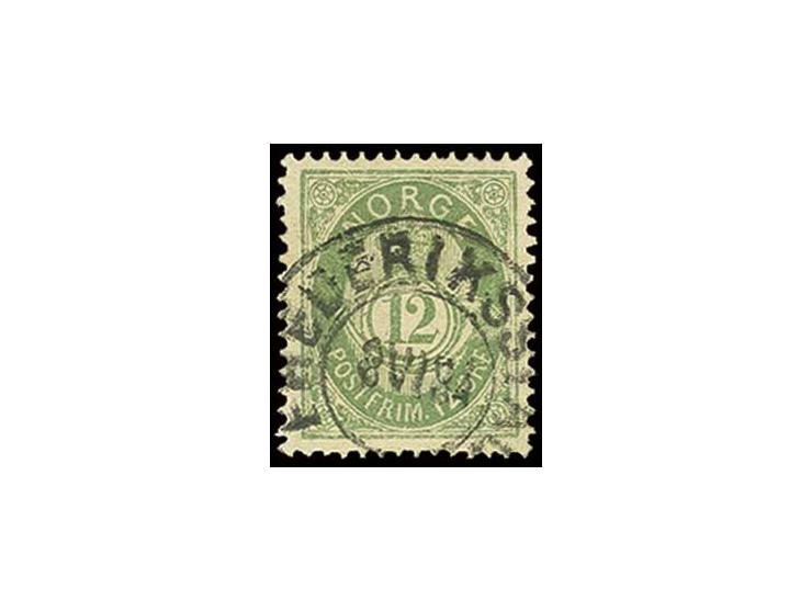 1882, Posthorn 12 Ö. mattgrün mit DKr. "FREDERIKSSTAD 8 VI 84", Kabinett, sign. Pfenninger (Mi. 350,-)