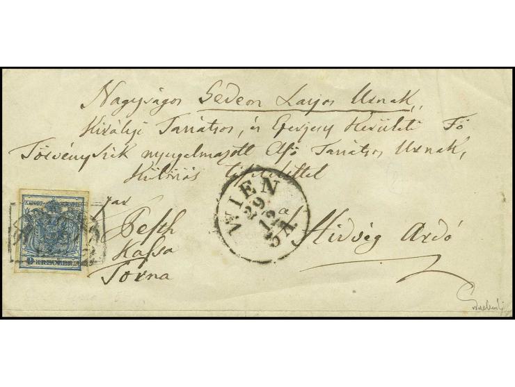 9 Kr. blau, Type IIIb, allseits gut gerandet mit Fahnenstempel "DOEBLING 29 DEZ" auf Brief nach Ungarn, sign. Ferchenbauer (M