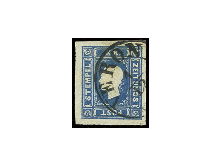Zeitungsmarke 1,05 Kr. hellblau, farbfrisch und breit gerandet mit Lombardei-Venetien-Stempel "VERONA", Kabinett (Mi. 650,-+)
