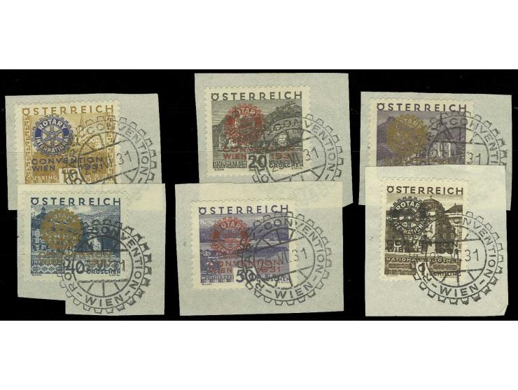 1931, Rotarier 10 Gr.-1 Sch. kpl. mit Sonderstempel jeweils auf Briefstück, Kabinett (Mi. 400,-)