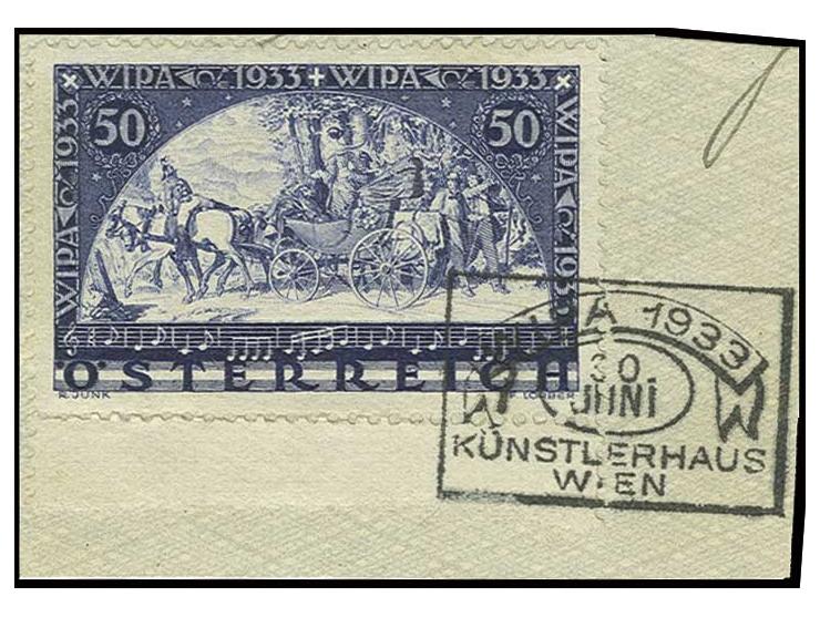 50 Gr. auf gewöhnlichem Papier mit Teil des Unterrandes und Sonderstempel "KÜNSTLERHAUS" auf Briefstück, Kabinett (Mi. 260,-)