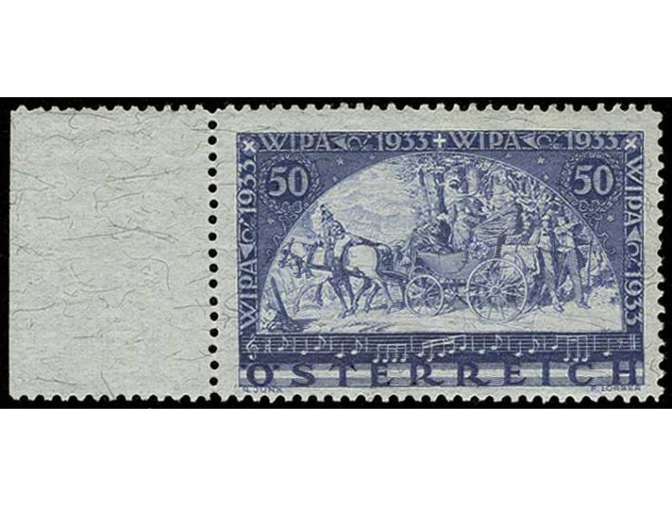 50 Gr. auf Faserpapier, linkes Randstück, postfrisch, minimal unfrisch