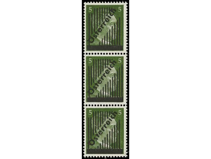 1945, Gitteraufdruck 5 Pfg. im senkrechten 3er-Streifen mit 13, 15 bzw. 14 Gitterlinien, postfrisch