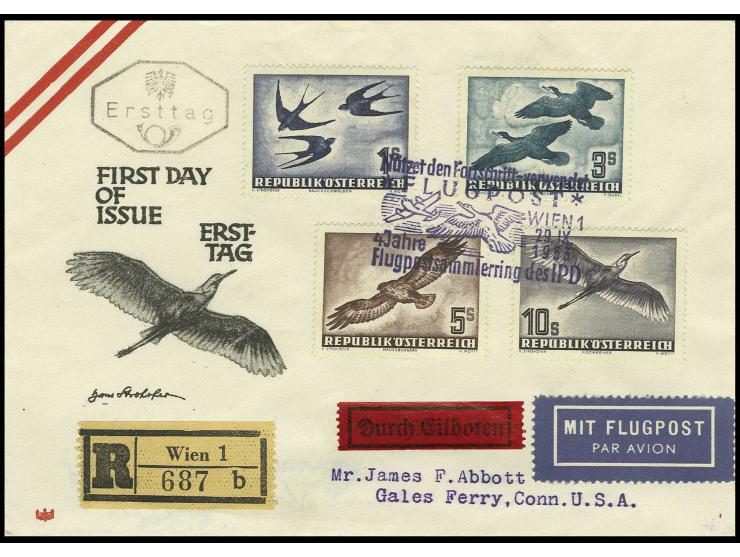 1-10 Sch. kpl. auf illustriertem R-FDC nach USA mit Ankunftsstempel (Mi. 650,-)