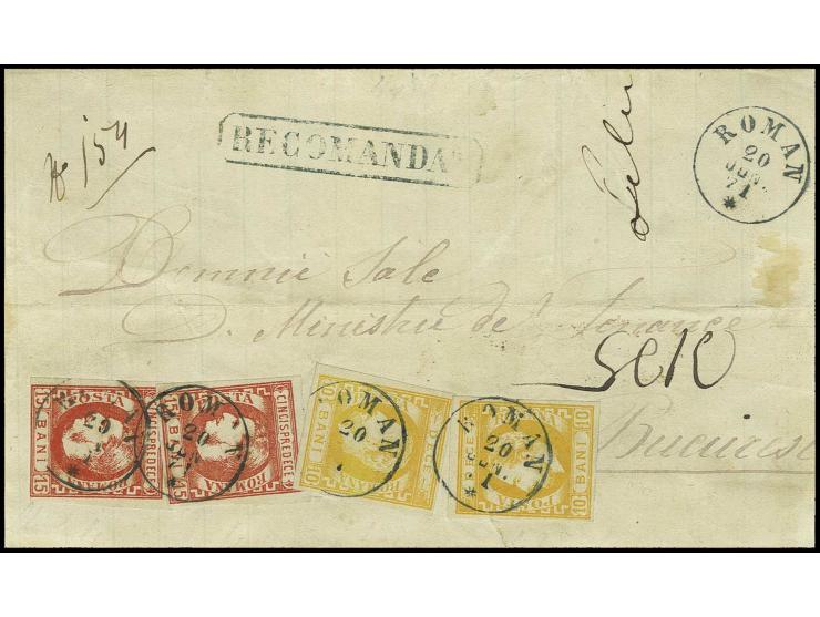 15 B. zinnober, zwei Werte in Mischfrankatur mit 1871, 10 B. orangegelb (2) mit EKr. "ROMAN 20 JUN 71" auf Briefvorderseite m
