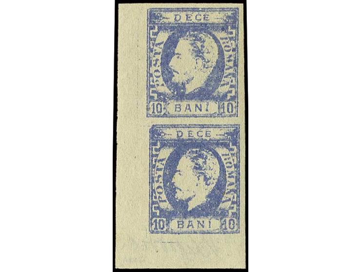 1871/72, 10 B. blau im senkrechten Paar aus der linken unteren Bogenecke, ungebraucht, Kabinett, zwei Signaturen