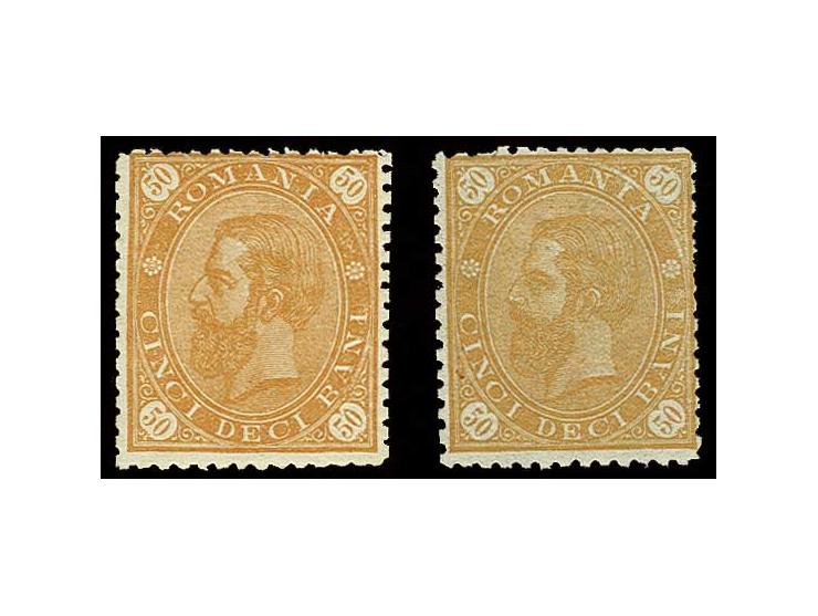 1890/91, Karl I. 50 B. gelborange und orange auf dünnem bzw. dickem Papier, postfrisch, Pracht