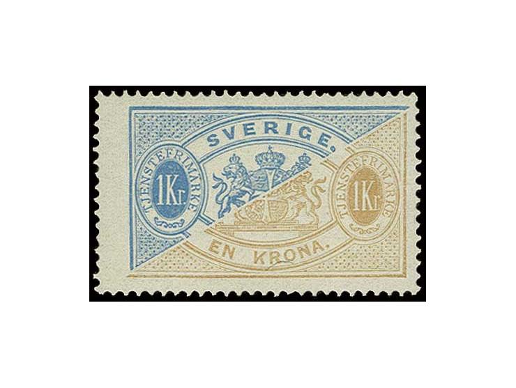 gezähnt 13: 1 Kr. hellblau/gelblichbraun, postfrisch, Pracht, Fotoattest Witschi (Facit-Nr. Tj24Ad; 12.000,-)