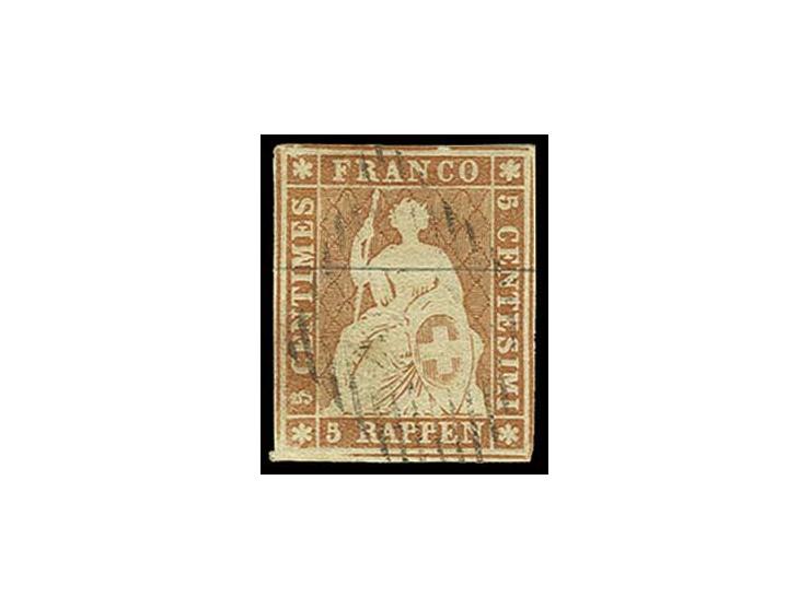 1854/62, Strublis, Münchener Druck: 5 Rp. braunorange, gut gerandet mit sauberer eidgenössischer Raute, Pracht, Fotoattest Hu