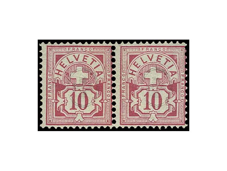 1882, Wappen auf weißem Papier: 10 C. rosa im waagerechten Paar, ungebraucht mit etwas verlaufenem Originalgummi, sehr farbfr
