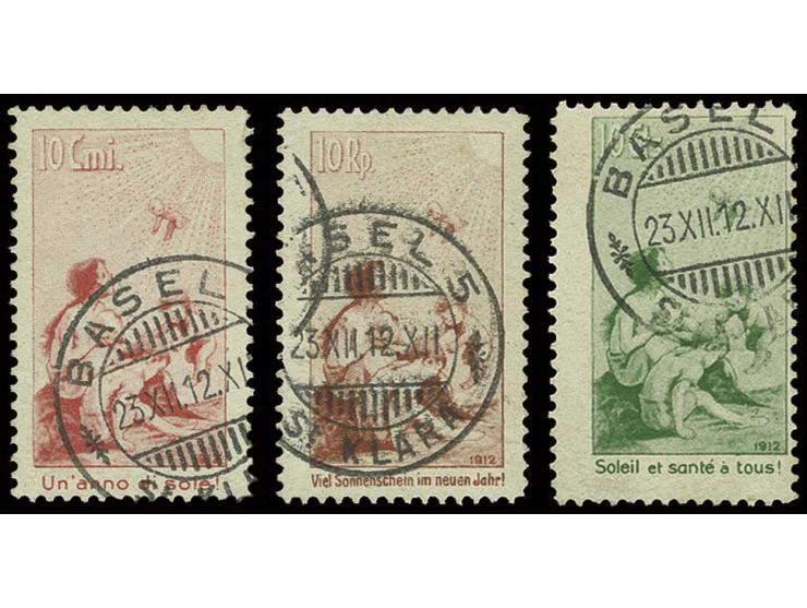1912, Pro-Juventute-Vorläufer, 3 Werte kpl., sauber gestempelt, Kabinett, sign. Liniger mit Fotoattest (Mi. 5600,-)
