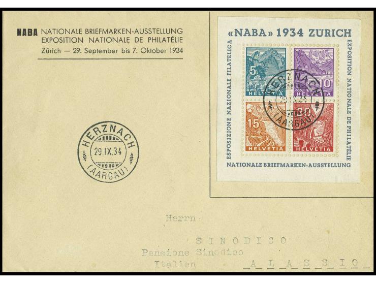 dito, mit Ersttagsstempel "HERZNACH 29.IX.34" auf FDC (Mi. 1500,-)