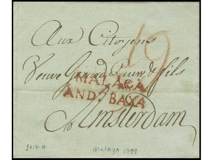 1799, "MALAGA ANDa. BAXA", L2 in rot, sauber auf kpl. Brief nach Amsterdam
