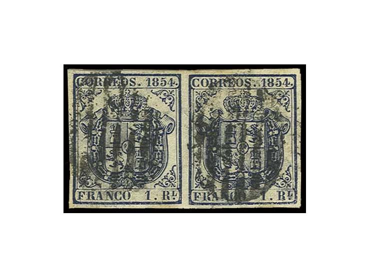 1 R. schwarzblau im gut gerandeten waagerechten Paar, gestempelt, Pracht, u.a. sign. Bühler (ex Sammlung Gubito)