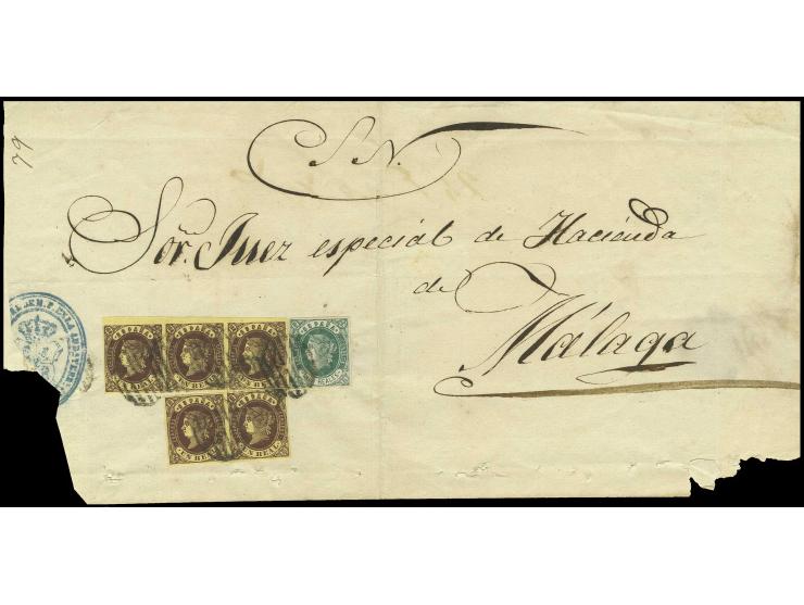 1862, 1 R. braun auf gelb, waagerechter 3er-Streifen und Paar mit 2 R. grün, alle farbfrisch und voll- bis breitrandig auf fa