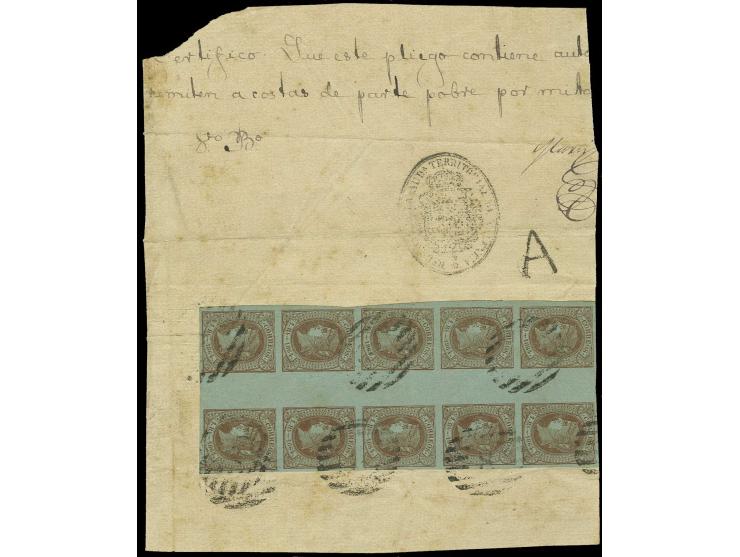 1864, 1 R. braun auf grün im senkrechten Zwischensteg-10er -Block, farbfrisch und allseits breitrandig mit Nr. "8" auf großem