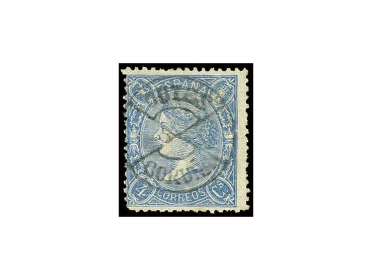 gezähnte Ausgabe: 4 C. blau mit seltener Entwertung durch zentrisch aufgesetzten Zierstempel "OUTES/CORUNA", Marke leichte Za