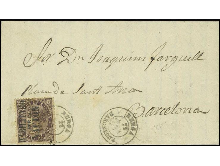 HANDSTEMPEL-AUFDRUCKE: Berga: 50 M. braun mit Handstempel "HABILITADO/POR LA/NACION" in schwarz mit DKr. "BERGA 22 MAR 69" au