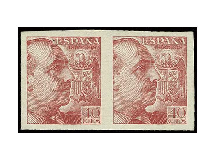 1939, Generalissimo Franco 40 C., ungezähnter Probedruck in rot im waagerechten Paar, postfrisch, Pracht, selten, Edifil nich