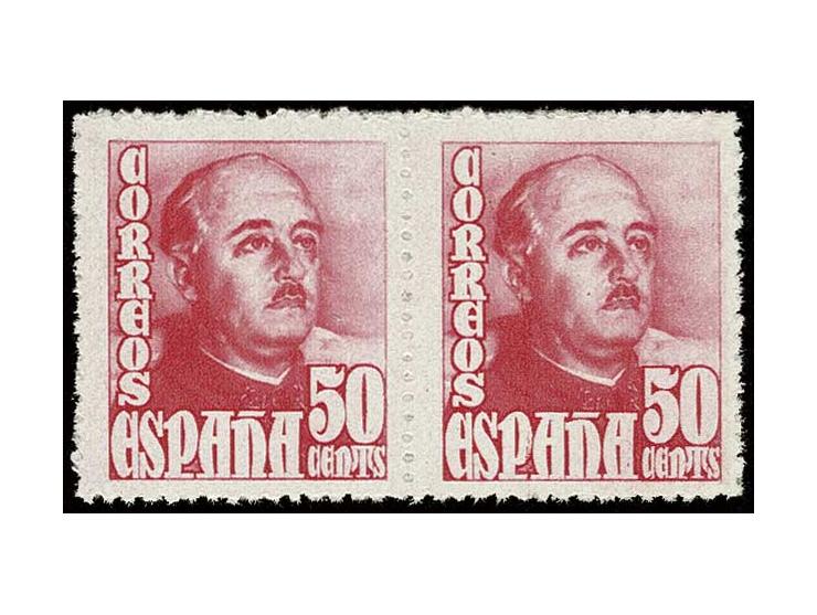1948, General Franco 50 C., Probedruck in rosarot, waagerechtes Paar, postfrisch, Pracht, Befund Graus (Edifil 1022cca)