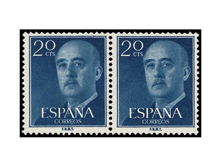 1955/60, General Franco 20 C., Probedruck in dunkelblau im waagerechten Paar, postfrisch, Pracht, sehr selten, Befund Graus (