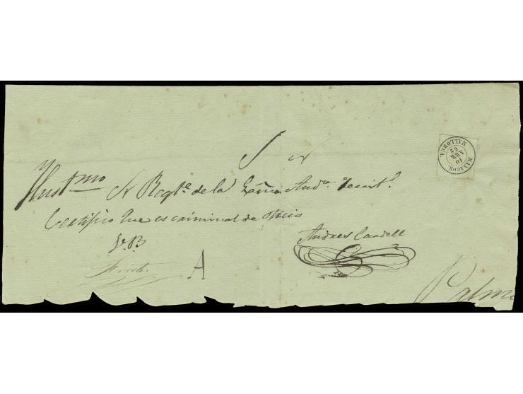 1862, Dienstmarken-Provisorium, hergestellt aus dem Bogenrand einer 1 O.-Marke mit klarem DKr. "MANACOR MALLORCA 10 ABR 62" a