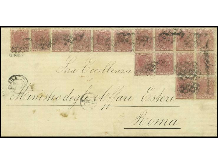 1876, 2 C. rosa, 16 Werte in Einheiten auf Brief an das Auswärtige Amt in Rom, Umschlag links verkürzt und einige Unzulänglic
