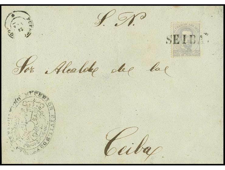 25 C. grau mit vorphilatelistischem L1 "SEIBA" auf Dienstbrief-Vorderseite von San Juan nach Ceiba, selten