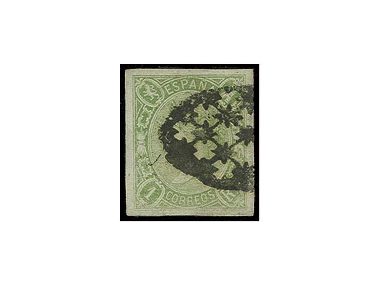 Spanien 1865, 1 R. grün, allseits voll- bis breitrandig mit stummem Stempel von Puerto Rico, Pracht (Edifil-Nr. Espana 72)