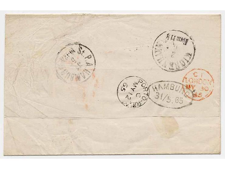 "PORTO-RICO MY 12 65", good strike on reverse of printed matter lettersheet via London and Hamburg to Kopenhagen with text ma
