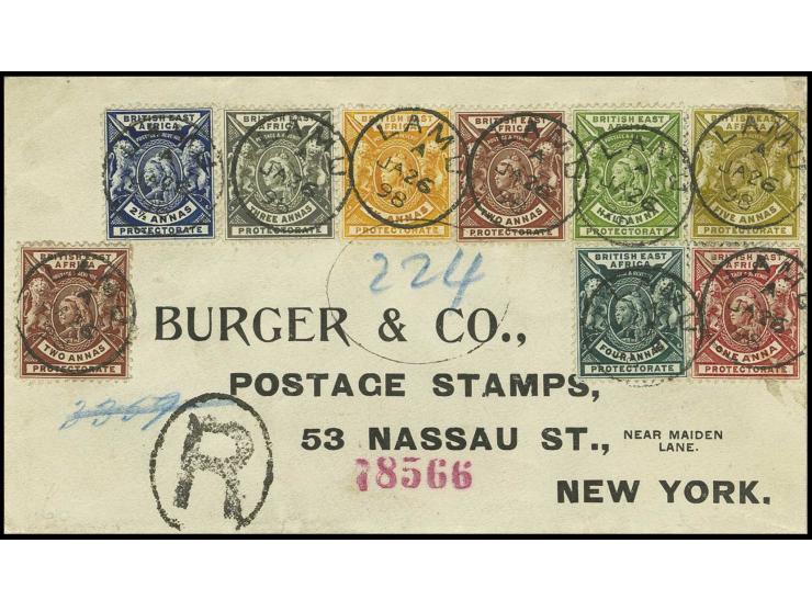 1896, 1/2 a. - 5 a. cpl., tied by cds. "LAMU 26.1.98" to registered cover to New York with arrival mark