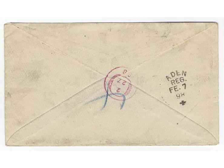 1896, 1/2 a. - 5 a. cpl., tied by cds. "LAMU 26.1.98" to registered cover to New York with arrival mark