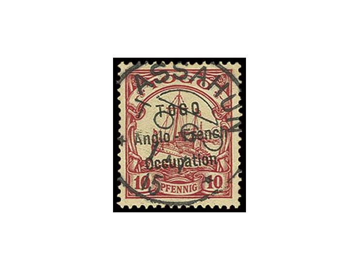 ANGLO-FRENCH OCCUPATION: 1914, 10 Pfg. without wmk., with clear strike of "ASSAHUN 1 1 15", fine, certificate Berlingin (ex S