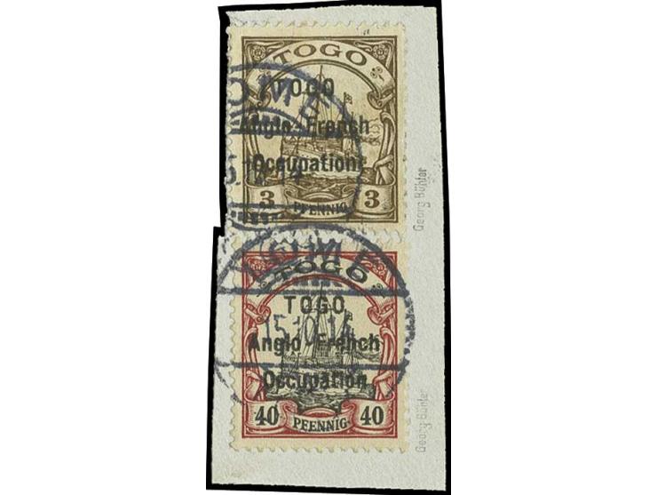 40 Pfg and 3 Pfg. tied by "LOME 15.10 14" to small piece, fine, signed Bühler (ex Sammlung Gubito)