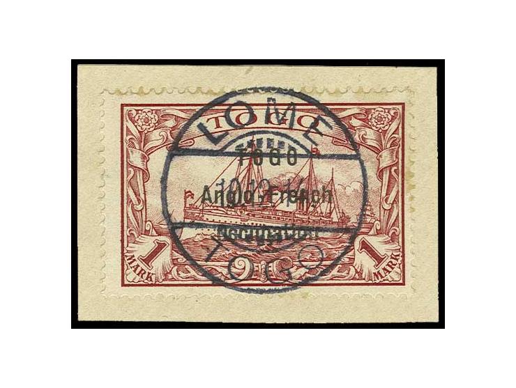 1 M. carmine tied by clear central strike of "LOME 10.12 14" to small piece, few toned perfs, otherwise fine, certificate RPS