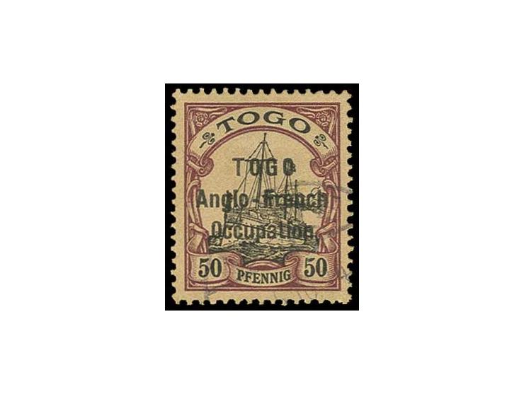 50 Pfg. with partial strike of "LOME 5 10 14", tiny corner crease at upper left otherwise fine, signed and certificate Bloch 